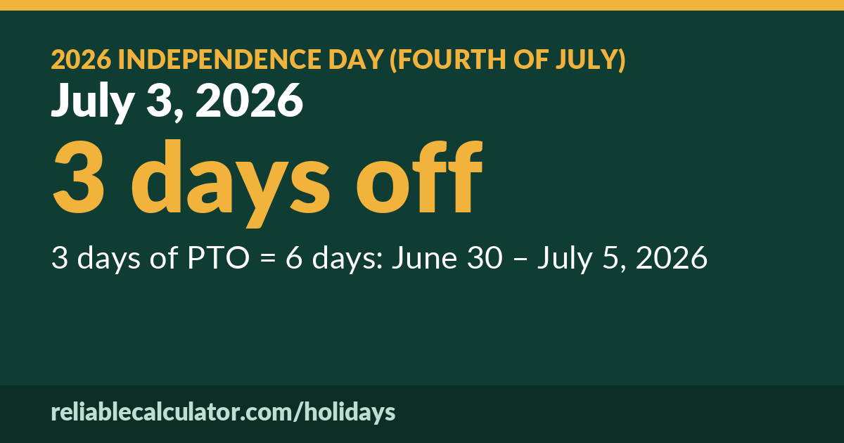 Independence Day (Fourth of July) 2026: July 3, 2026