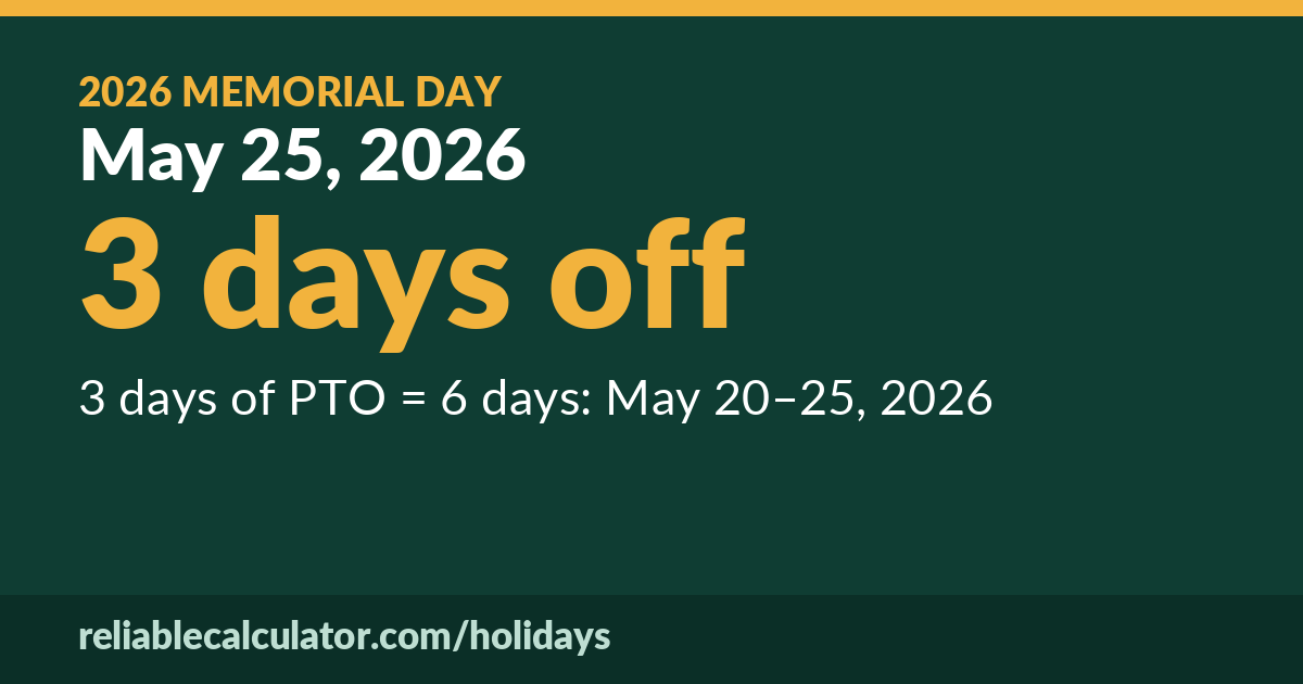 Memorial Day 2026: May 25, 2026