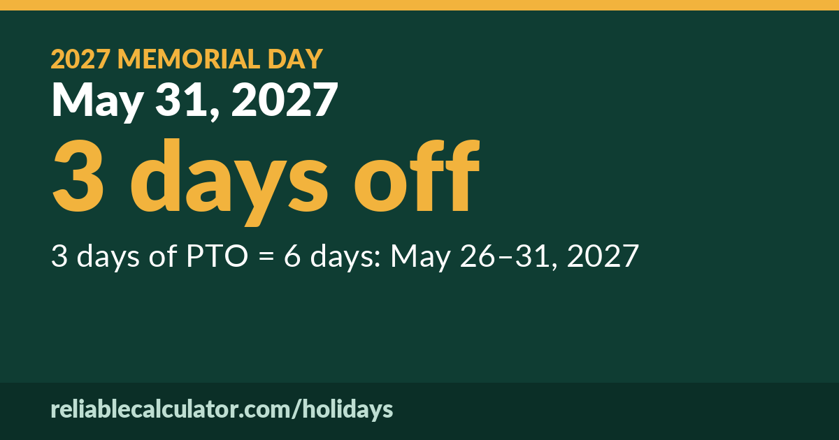 Memorial Day 2027: May 31, 2027
