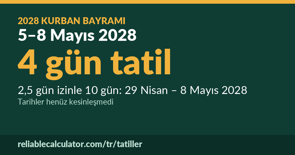 Kurban Bayramı 2028: 5–8 Mayıs 2028